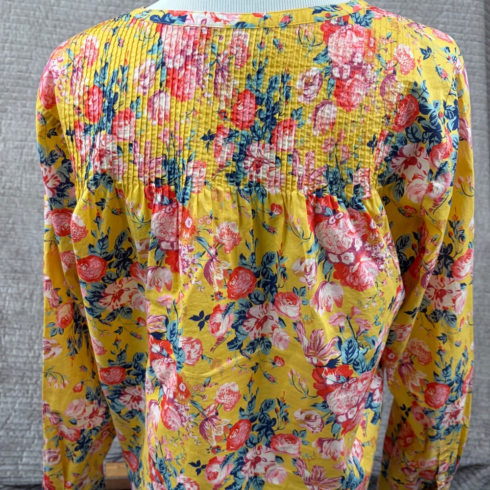 J.Crew Liberty Fabric Floral Pintuck Blouse Yellow Pink Cotton Size 8 - Picture 10 of 11